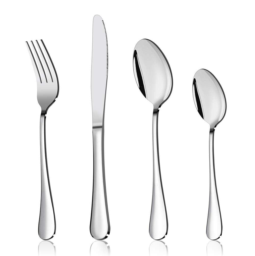 Cutlery Set, Onader Stainless Steel 24 Piece Cutlery Set for 6 People, Flatware Silverware Set with Knife Fork Spoon, Elegant Tableware for Daily Use/Christmas, Mirror Finished. Dishwasher Safe