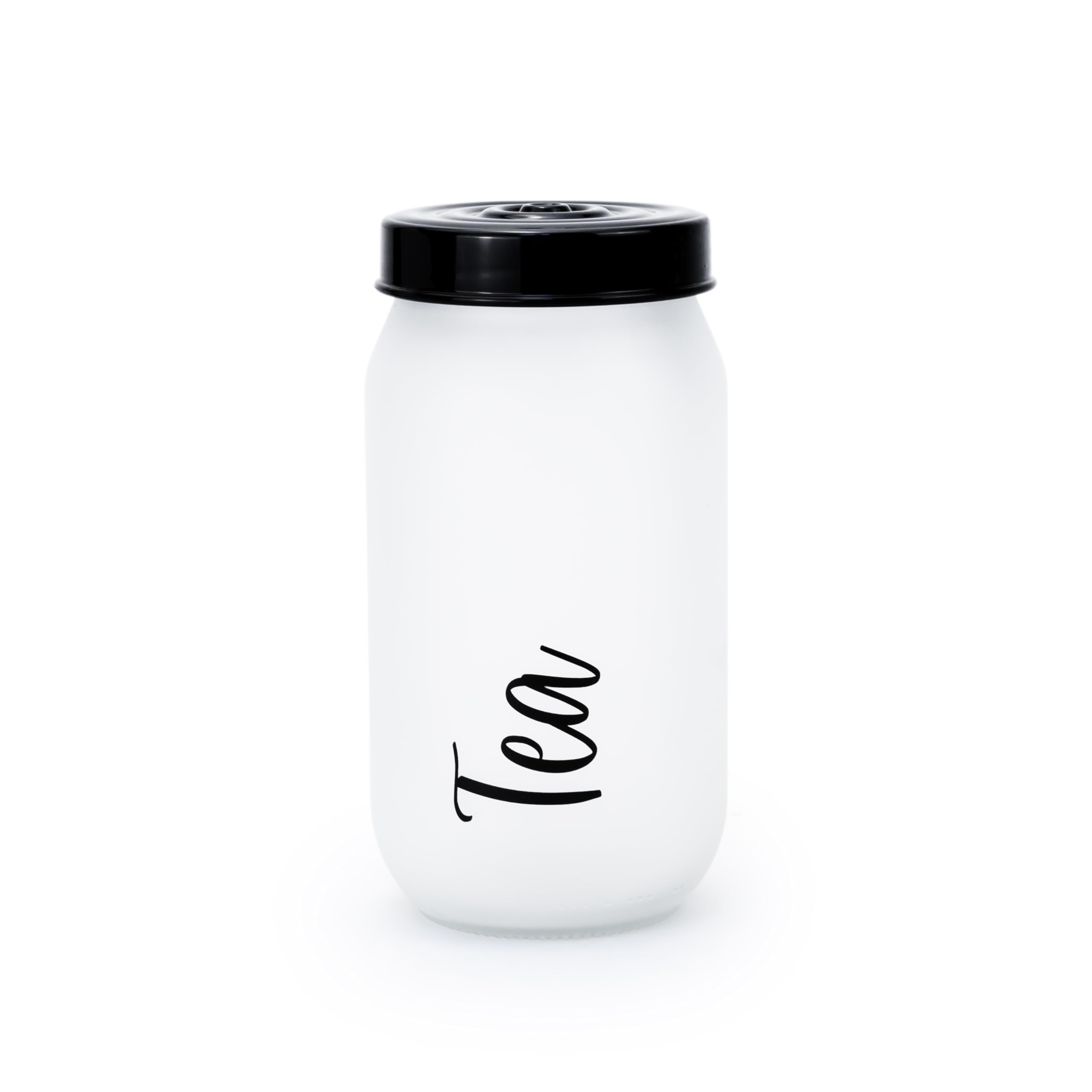 Solmazer Herevin 1-Liter Decorated Glass Jar - Stylish White Ice Color-Painted Tea Canister for Freshness and Elegance
