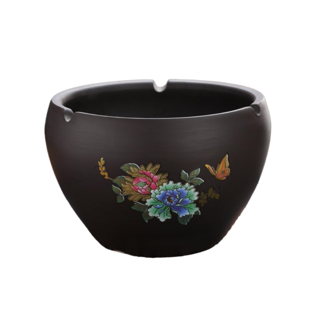 Practical ashtray Large Retro-style Tall Purple Clay Ashtray for Home Living Room or Office Use Chrysanthemum Design