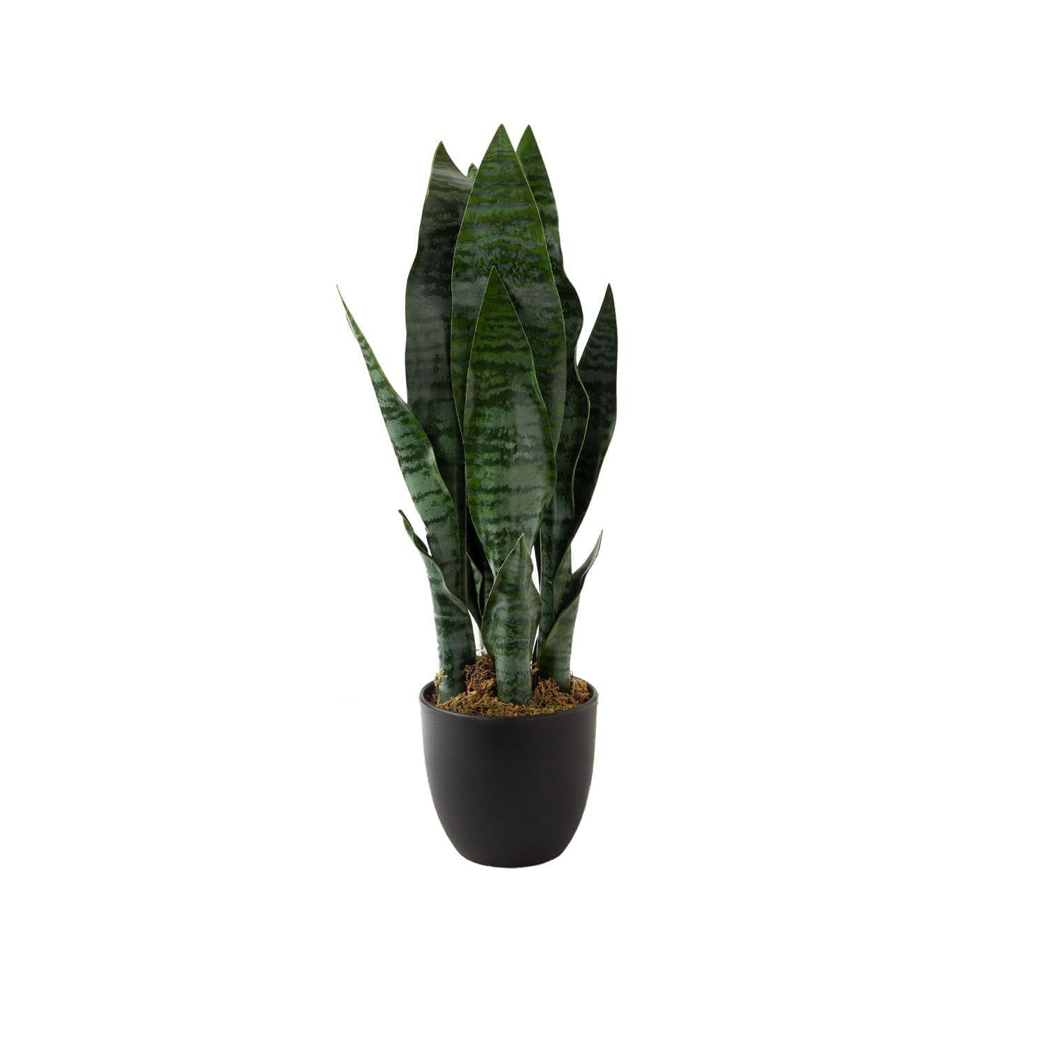 Artificial Sansevieria Leaf Plant, Life-Like Snake Plant Faux Mother-in-Law Tongue Tree, Dark Green in Decorative Planter - 19" Tall