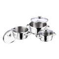 Vinod Bremen Stainless Steel Saucepot/Casserole/Cooking Pot/Serving Pot Set 6 Pcs-Capacity 1,1.5 & 2 Litre with 3 glass lids|2.5mm Thick Base|Riveted SturdyHandle|Induction&GasStove Friendly|SASBottom