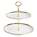 Affogato Cupcake Stand Tower Dessert Display Plate 2-Tier Round White Ceramic Serving Tray Dish Treat Stacked Pastry Fruit Serving Platter Tree Stand for Gift Tea Party Restaurant, Gold Edge