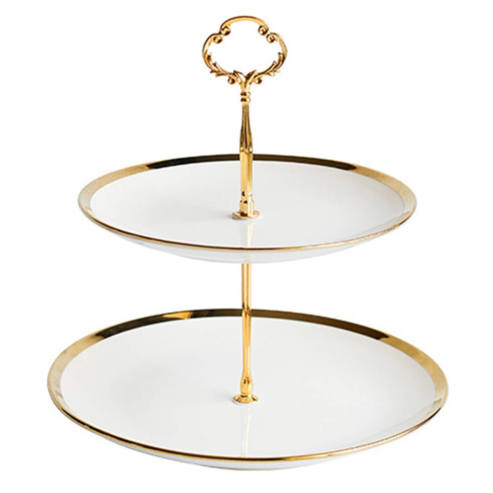 Affogato Cupcake Stand Tower Dessert Display Plate 2-Tier Round White Ceramic Serving Tray Dish Treat Stacked Pastry Fruit Serving Platter Tree Stand for Gift Tea Party Restaurant, Gold Edge