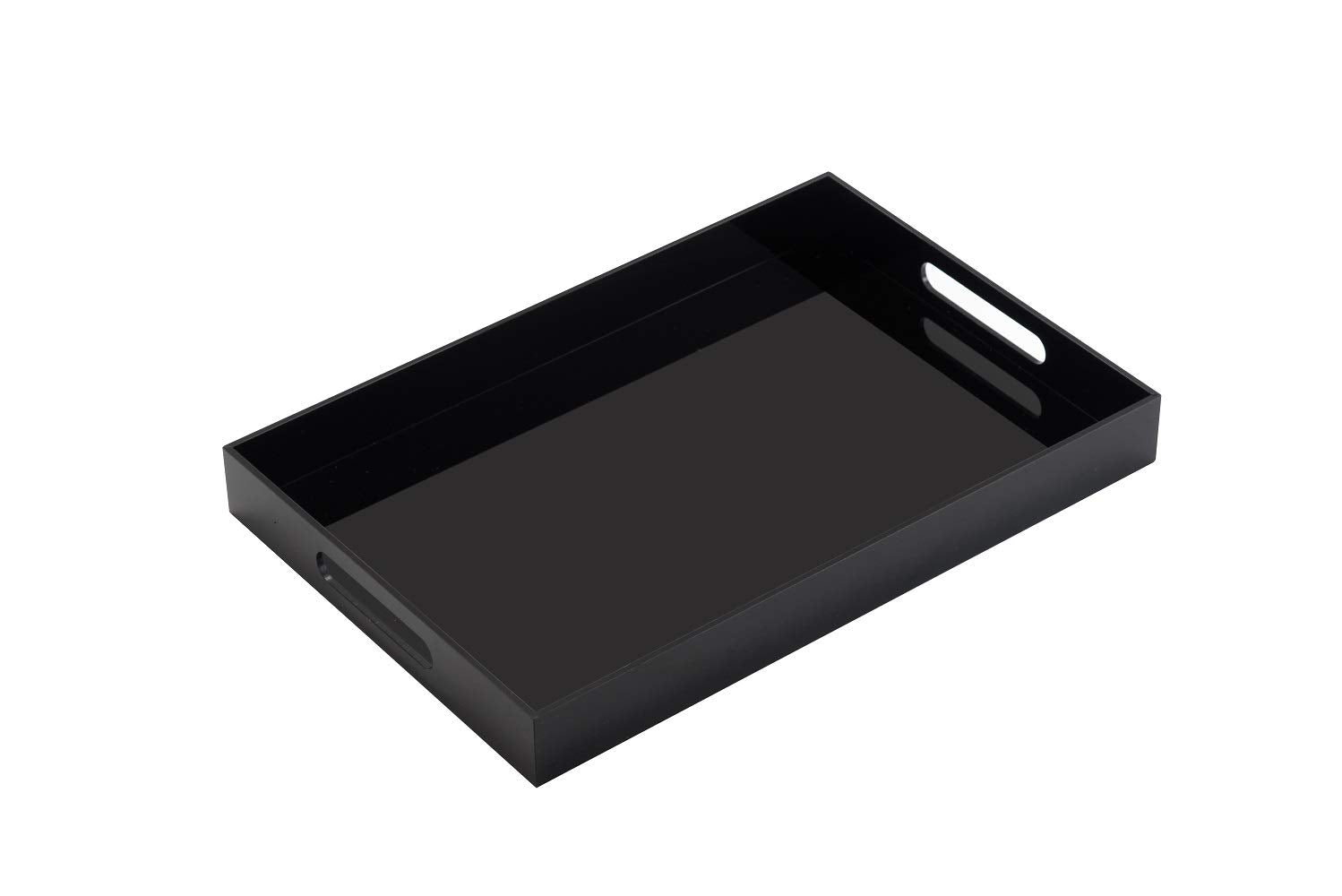Glossy Black Sturdy Acrylic Serving Tray with Handles-12x16Inch-Serving Coffee,Appetizer,Breakfast,Butler-Kitchen Countertop Tray-Makeup Drawer Organizer-Vanity Table,Ottoman Trays-DecorativeTray