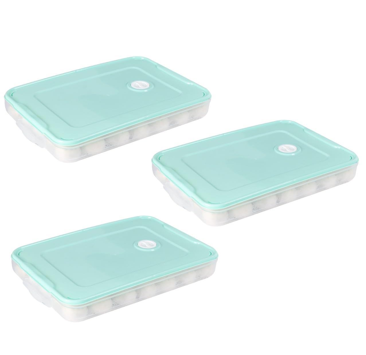 Benting 3PCS Dumpling Storage Box - Fridge Food Holder & Organizer Tray with Lid - Stackable Single Layer Container Set in Green Plastic