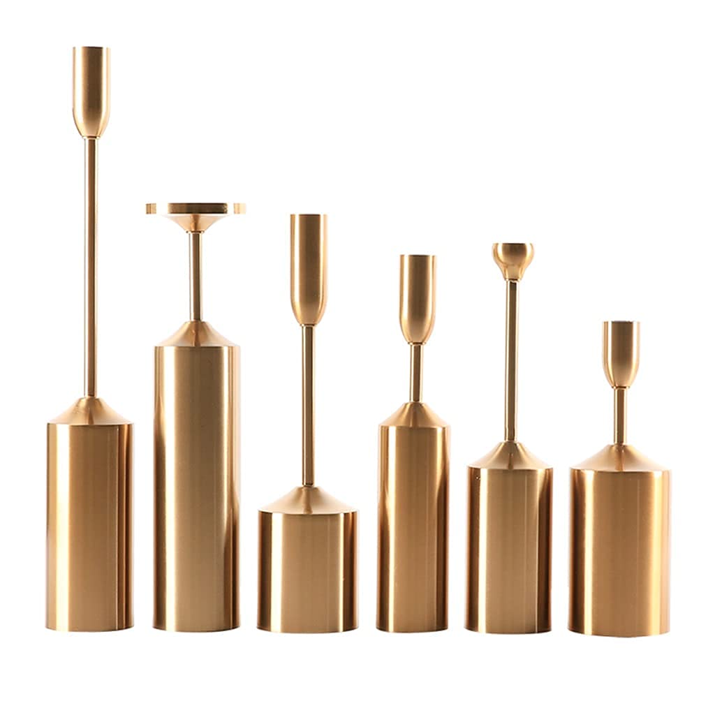 Golden Candle Holder Metal Six-Piece Candle Holder Decoration Home Living Room Candlelight Dinner Table Props Restaurant Table Accessories (Color : Gold, Size : 6×39cm)