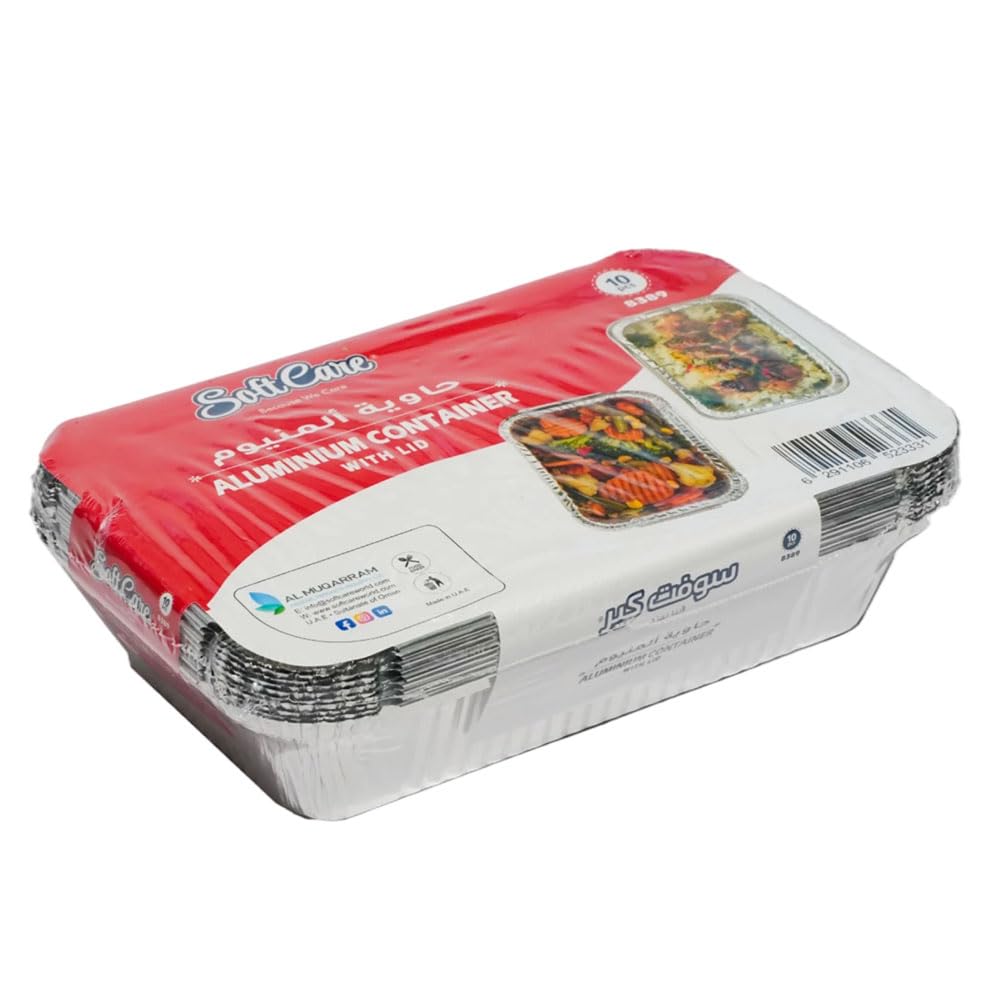 Softcare Aluminium Foil Containers with Paper Lids (8389) – Pack of 10 – Durable, Oven & Freezer Safe Food Containers – Recyclable & Leak-Resistant – Ideal for Catering, Takeaway & Kitchen Use