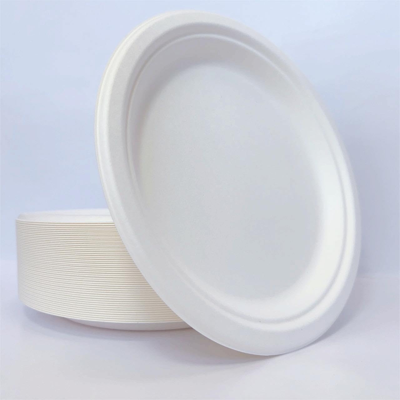 [9 Inch, 50 Pieces] Paper Disposable Plates, Nature Compostable Dinner Plates, Hot or Cold Use, Strong, Microwavable, Eco-Friendly By M.I.C Tableware-AE