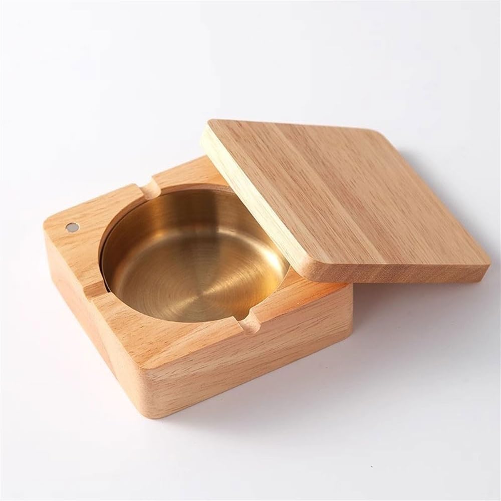 Practical ashtray Square Ashtray with Lid Stainless Steel Removable Portable for Home Office Restaurant etc(Gold)