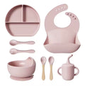 Silicone Baby Feeding Set – Toddler Divider Suction Plate & Bowl, Adjustable Soft Silicone Bib, Cup & Cutlery (Multicolor) | Eco-Friendly and BPA-Free Tableware Set (Pink)
