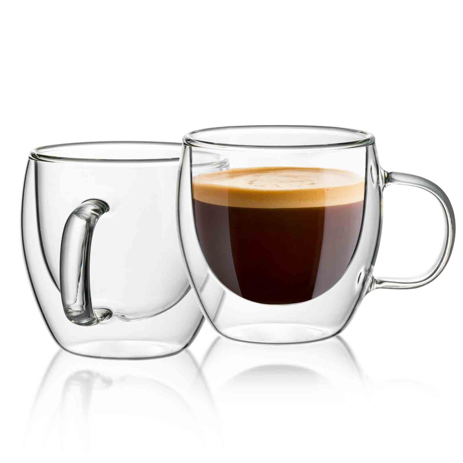 Sweese 4601 Espresso Cups Shot Glass Coffee 5 Oz Set of 2 - Double Wall Insulated Glass Mugs with Handle, Everyday Coffee Glasses Cups Perfect for Espresso Machine and Coffee Maker