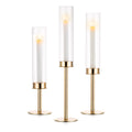 Nuptio Glass Cylinder for Candles Candle Holder Gold: Clear Glass Metal Candle Holder Taper Candles Large Bottomless Cylinder Shade Wedding Party Table Centerpiece Decor, Set of 3