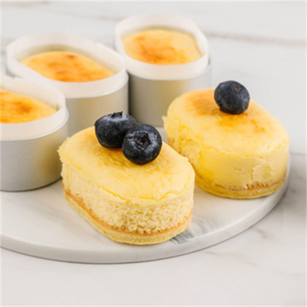 Mini Aluminium Cake Molds 10 Pcs Oval Cheese Cake Rings for Baking Half-Cooked Cheesecake Bread Desserts, Silver Reusable Aluminum Alloy Baking