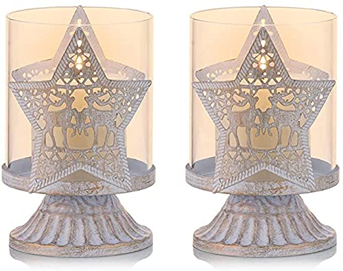 Christmas Vintage Candle Holders Metal Pillar Candle Holders Set Of 2 Distressed Hurricane Candlestick Candle Holders Prefer Centerpieces for Table Mantle Fireplace Decorations