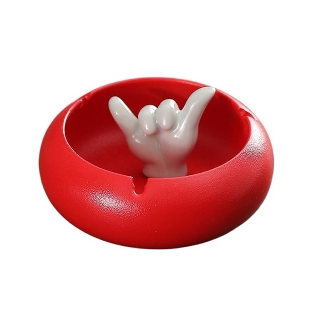 Practical ashtray Round Ashtray Black Ceramic Material Lovely Shape for Hotel Living Room Desktop(Red)