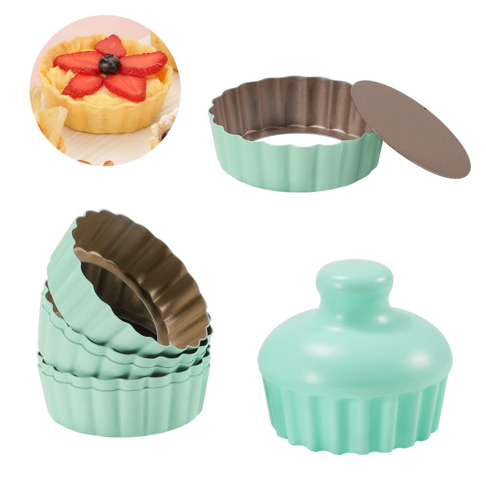 MAKINGTEC Tart Pan Removable Bottom Set Nonstick Mini Pie Pans for Baking, Quiche Bakeware, Cheesecakes, Desserts & More for Oven & Instant Pot Baking Includes 6 Pie Pans and 1 Press Tamper