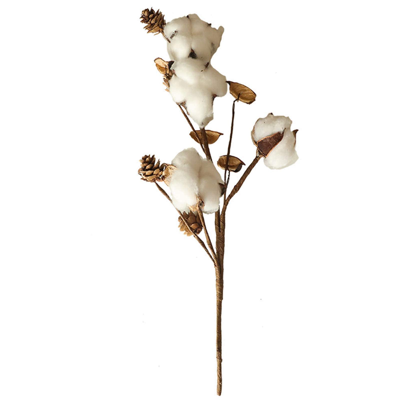 Artificial Flower,Artificial Floral Non-Fading Decorative Multifunctional Simulation Dried Cotton Flowers Stem for Party Decoration - White