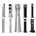 Standing Ashtray Rainproof Vertical Fixable Outdoor Ashtrays Smoking Area Trash Cans Iron Cigarette Butt Collection Silver Stainless Steel Patio(Brown)