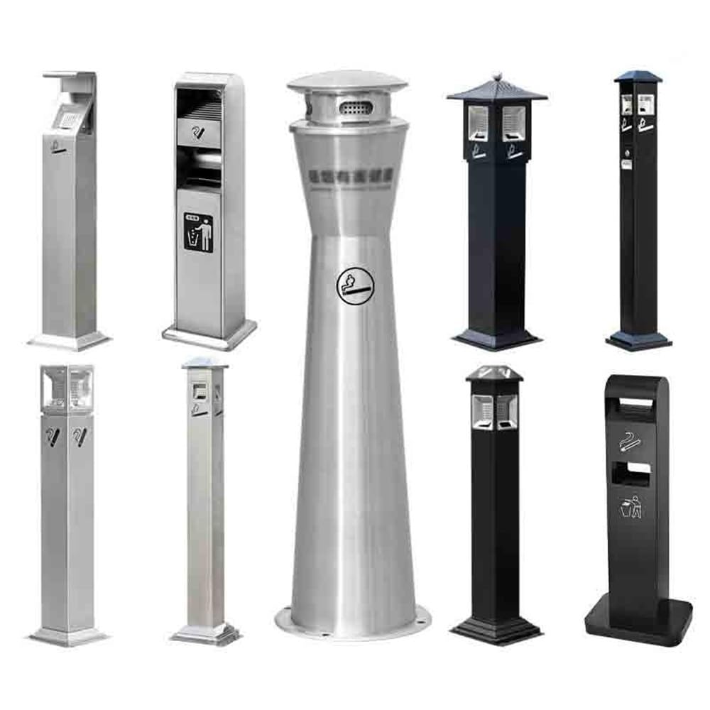 Standing Ashtray Rainproof Vertical Fixable Outdoor Ashtrays Smoking Area Trash Cans Iron Cigarette Butt Collection Silver Stainless Steel Patio(Brown)