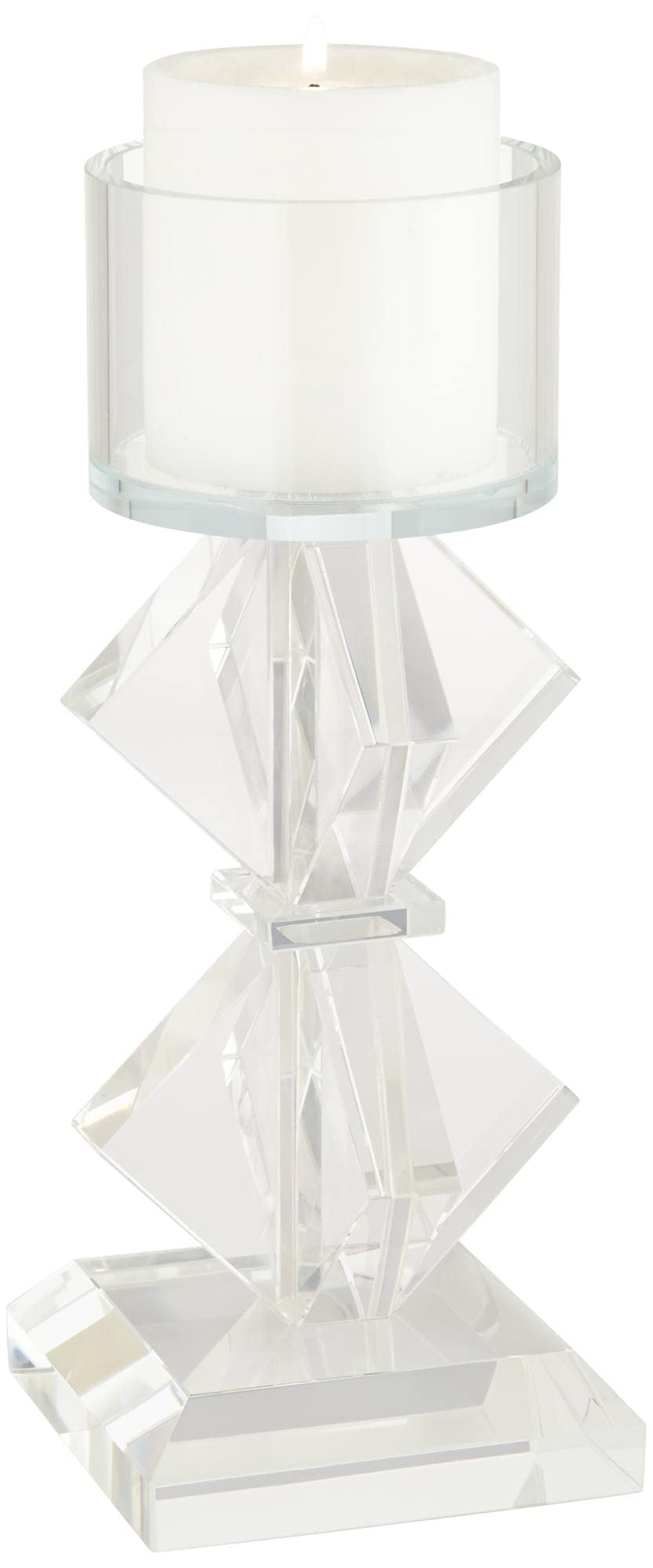 Dahlia Studios Diamond 11 1/2" High 2-Stack Shiny Clear Glass Pillar Candle Holder -