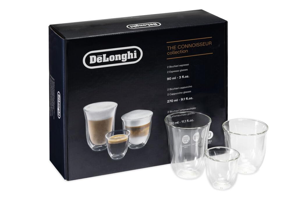 De'Longhi America 551329971 Fancy Collection double Walled Thermo Espresso, Cappuccino & Latte Macchiato Glasses (Set of 6), Clear