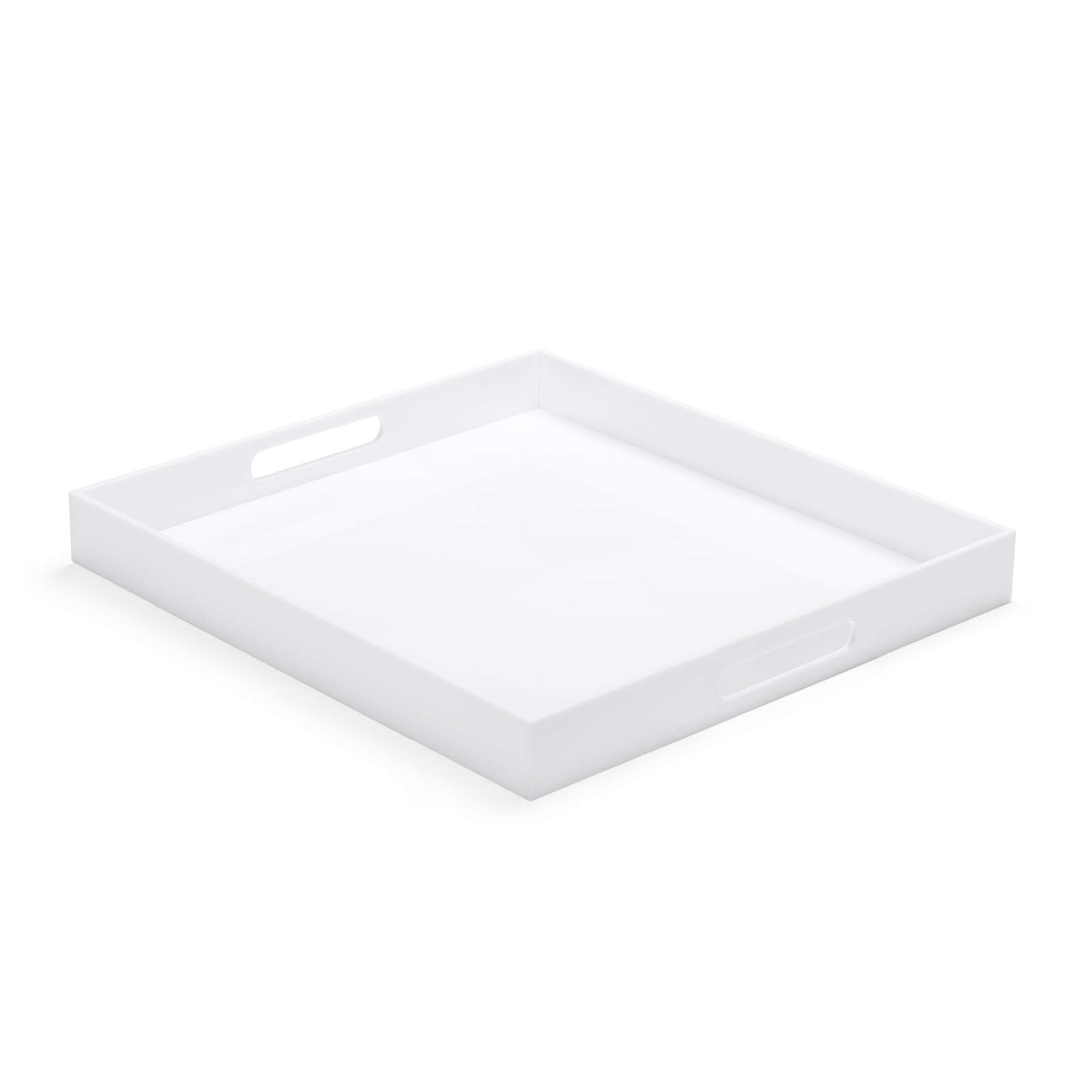 12x20 Inch Modern White Acrylic Ottoman Tray with Cutout Handles Serving Tray Organizer Tray Decorative Tray. for Living Room, Bedroom,Bathroom and Kitchen Countertop