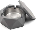 Hexagonal Concrete Ashtray with Lid, Stainless Steel Inner Tray, 10.2 cm, Nordic Style, Grey