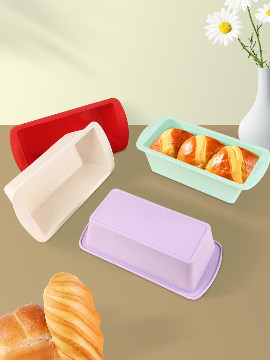 4-Pack Silicone Mini Loaf Pans, Nonstick Bread & Cake Baking Molds for Brownies, Banana Bread, Soap Making – 6x3 Inch, Dishwasher Safe (Assorted Colors)