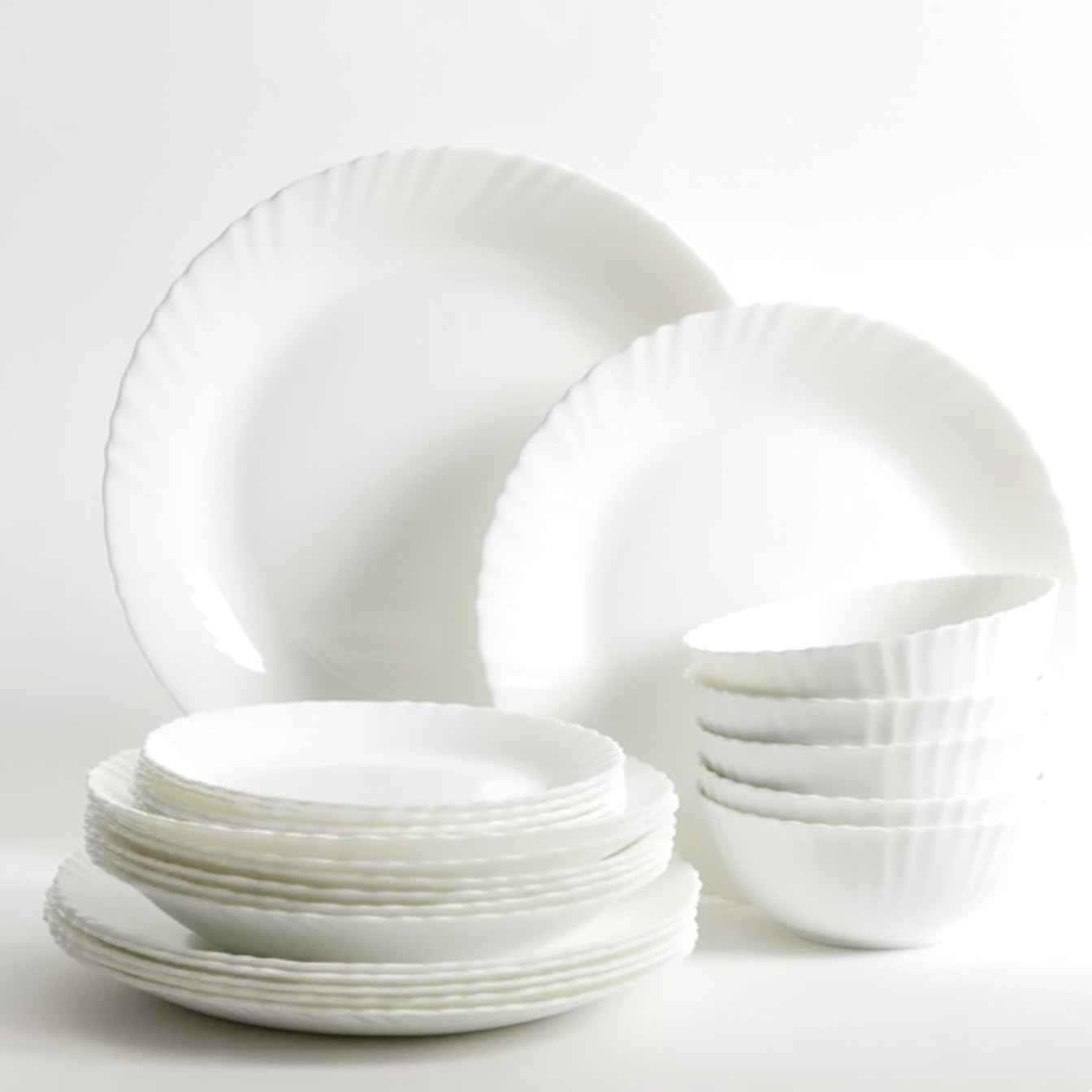 Houzi 18 Pcs Opal ware Dinner set 6 x Dinner plate, 6 x Dessert plate, 6 x Bowl Microwave Freezer Dishwasher safe BPA-Free
