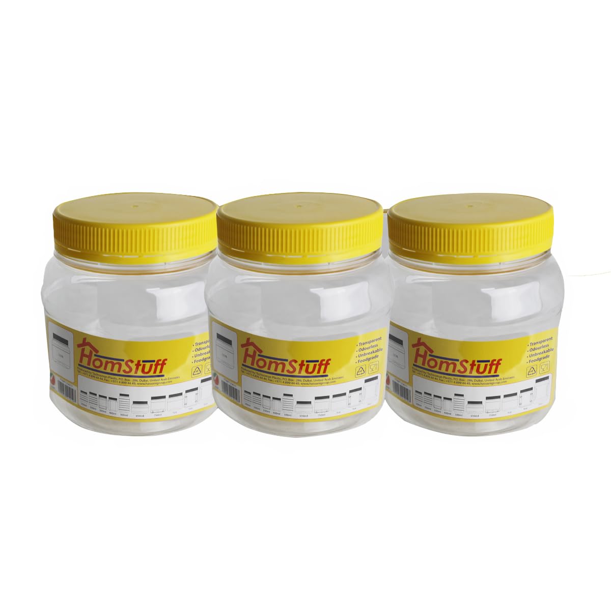 Round Mouth Airtight Jar 1000ml, Set of 3x1000ml Storage Containers, Transparent Jar for Storage of Pulses, Cereals, Dry Food and Spices For Kitchen Organization