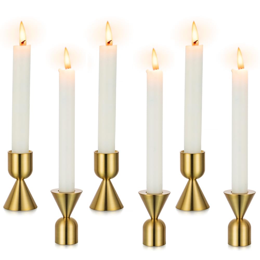 Candle Holders Taper Candler Holder, Set of 6 Gold Candlestick Holders Metal Candle Holder Vintage Candle stick Holder for Table Centerpiece Wedding Christmas Living Room Decor