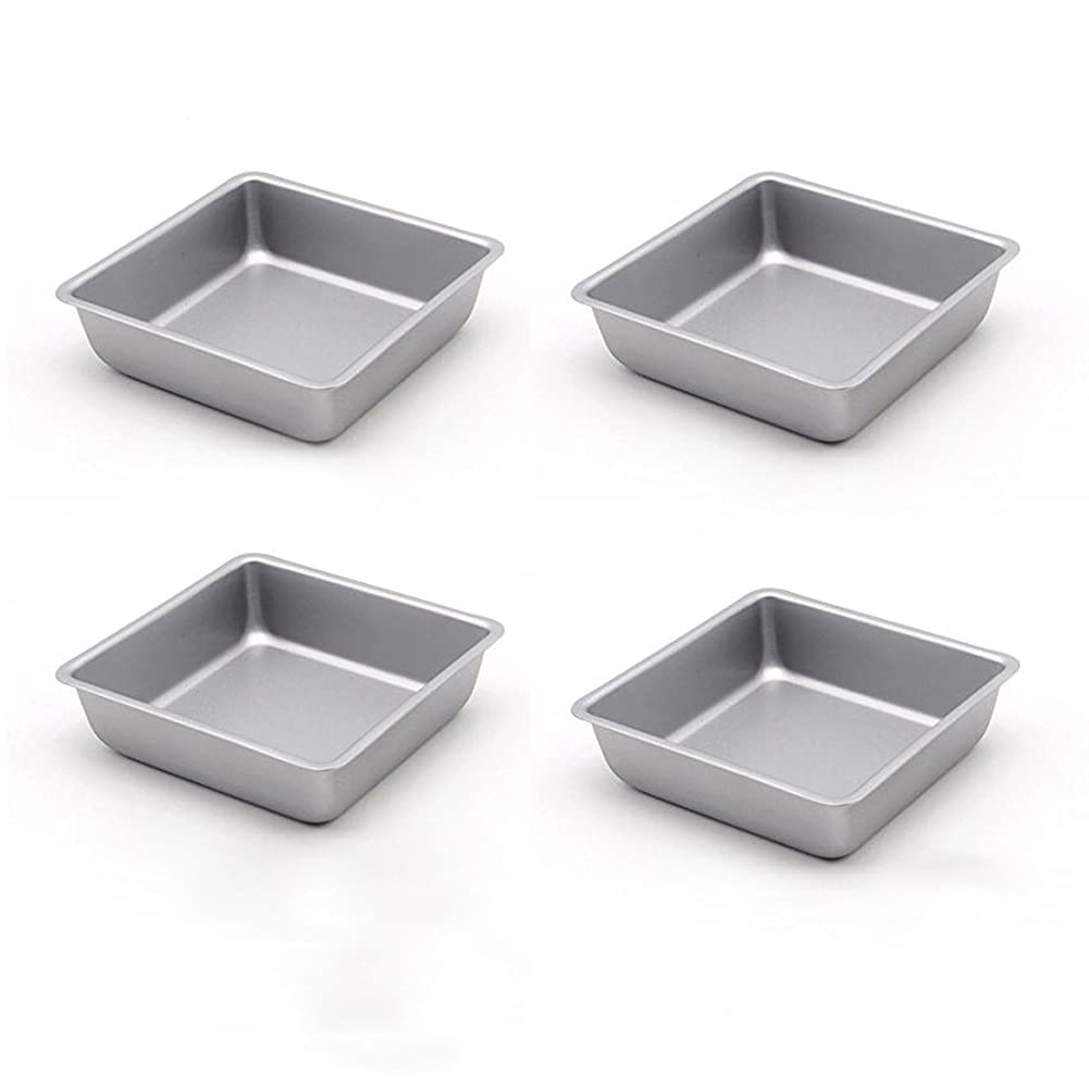Mini 4-Inch Non-Stick Square Cake Pan, Set of 4(Silver)