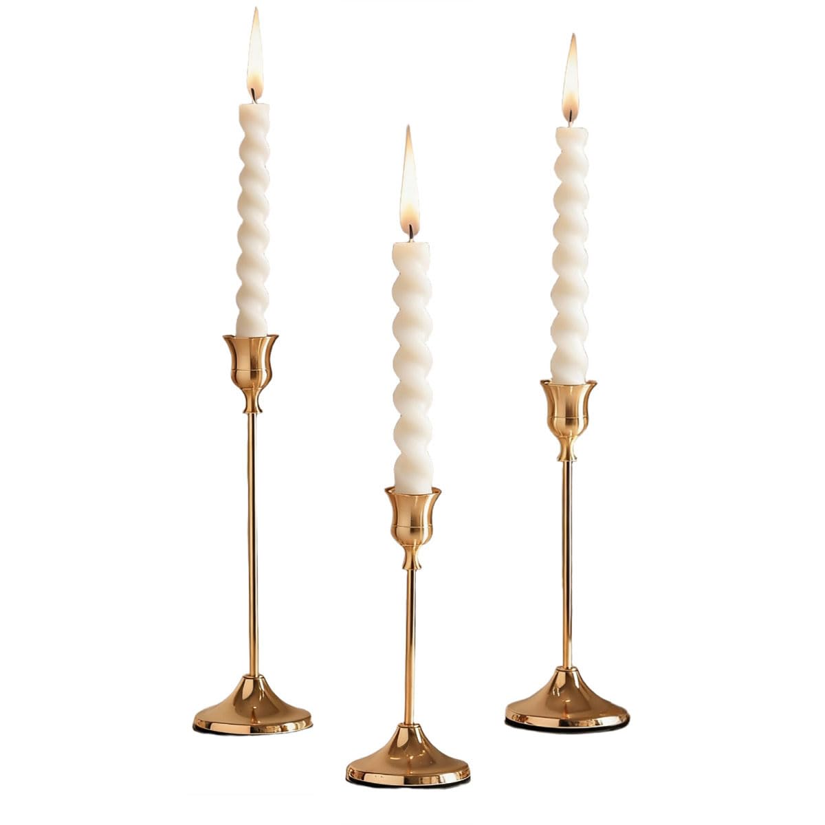 Vidisan Vsen Candlestick Holders Taper Candle Holders, Set of 3 Gold Candle Stick Holders Set, Vintage Modern Decorative Centerpiece for Table Mantel Wedding Housewarming Gift