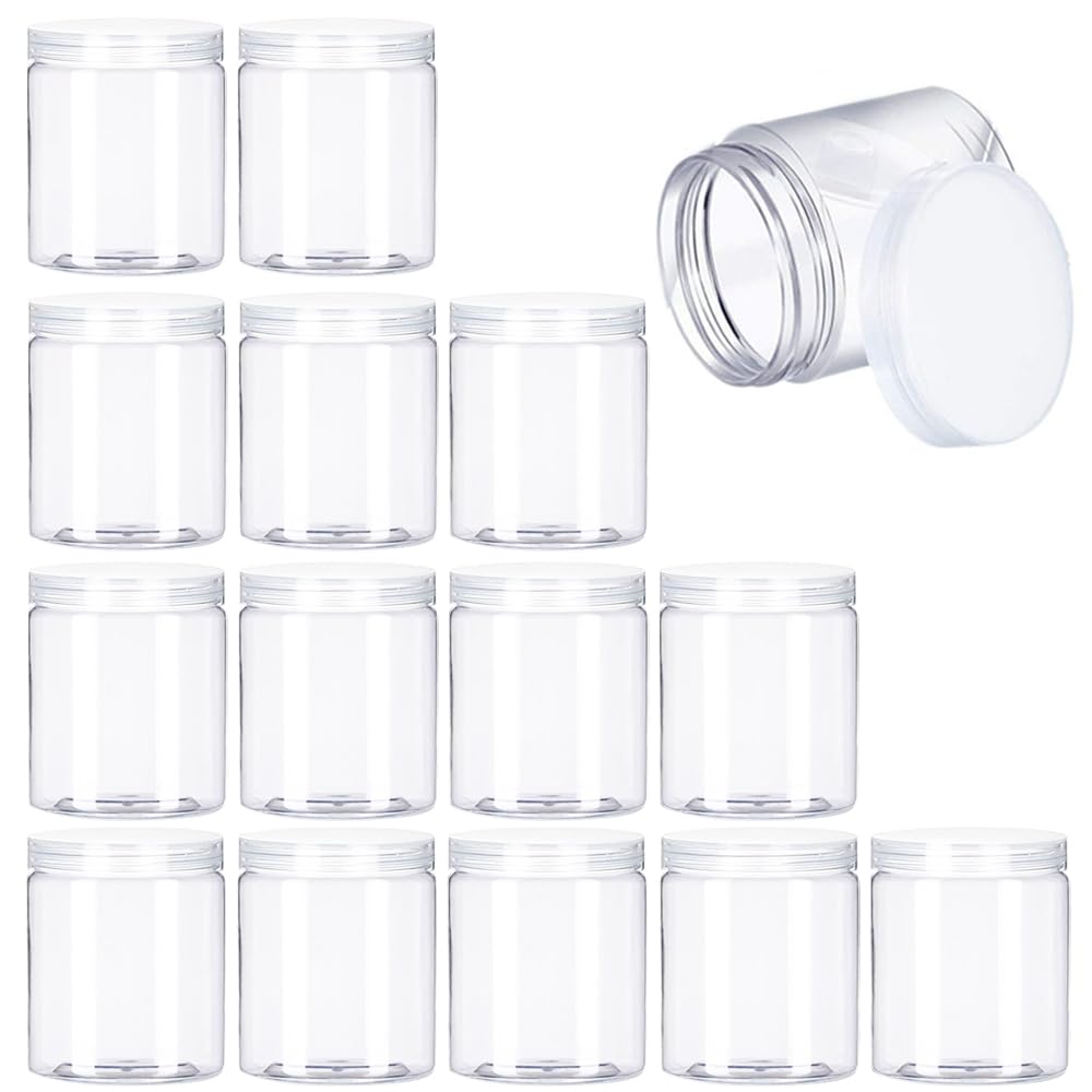 Panxxsen 15 Pack 6oz Clear Plastic Jars Wide-mouth Storage Containers,Refillable Empty Containers for Dry Food,Dried Fruit,Seasoning and Honey Storage