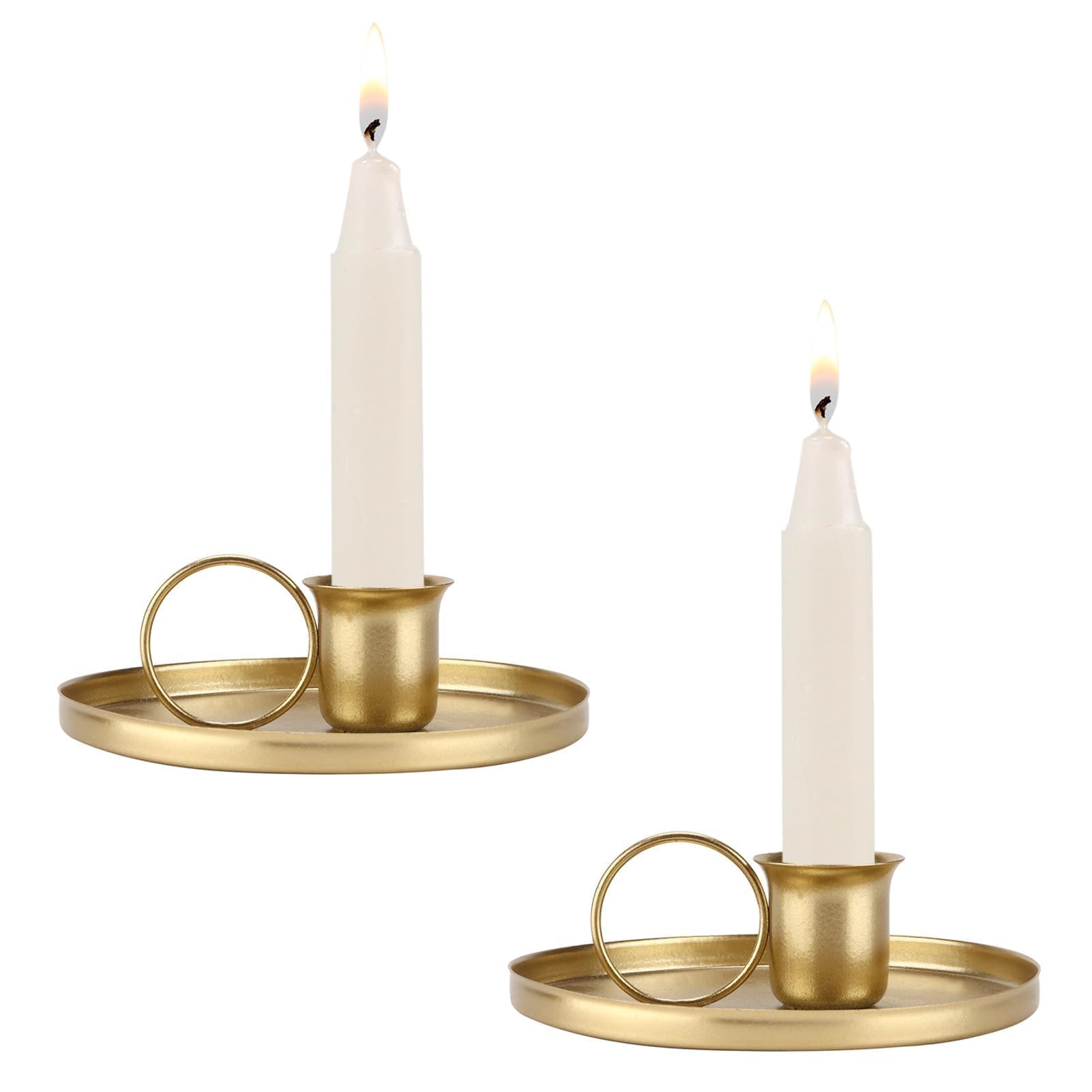 KASTWAVE Metal Taper Candle Holder, 2Pcs Candle Holders for Candlesticks Retro Iron Taper Candle Holders with Handle Emergency Candle Holder(Gold)
