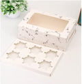 REDDOTGIFT® 6 Cavities Kraft Paper Cupcake Box (Pack of 12) with Inserts Cupcake Containers Bakery Cake Carriers for Home Dessert Shop (Marble)