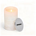 Natural Marble Candle Holder Set with 2 Scented Candles (Lemon & Vanilla) Alabaster Candlestick Holder with Jar Candles for Home Decor Dinning Wedding Party Table Centerpiece
