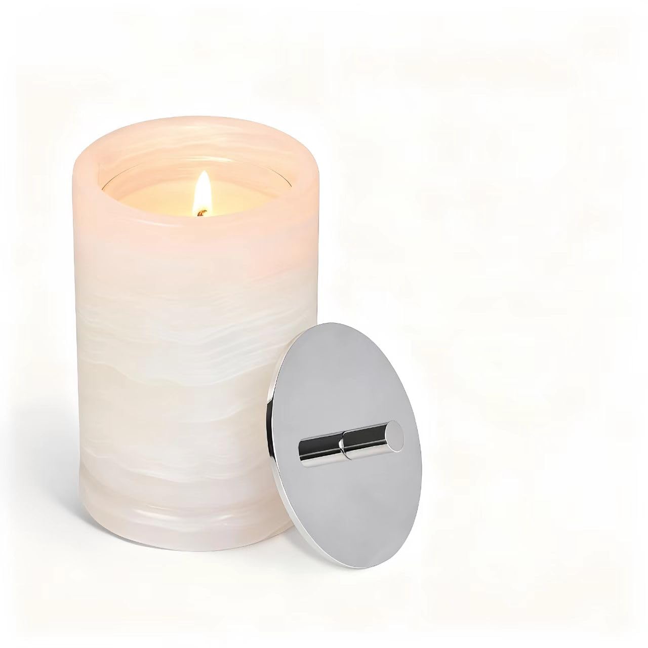 Natural Marble Candle Holder Set with 2 Scented Candles (Lemon & Vanilla) Alabaster Candlestick Holder with Jar Candles for Home Decor Dinning Wedding Party Table Centerpiece