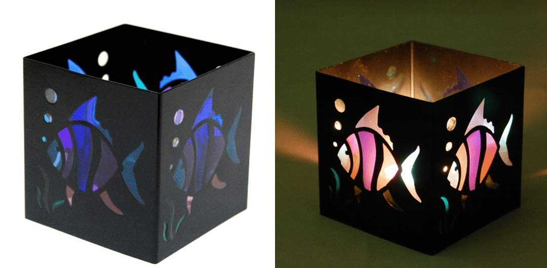 Square Deal Recordings & Supplies Tropical Fish Black Metal Tealight Candle Holder - 3" x 3" (Candleholder / Celestial)