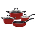 Tramontina Monaco Induction 7 Pieces Aluminum Cookware Set with Interior Starflon Premium PFOA Free Nonstick Coating and Exterior Red Silicon Coating