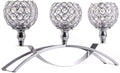 Round Bowl Candlestick Holder Silver Crystal Candle Holder 3 Branches On Foot for Wedding Table Decoration-Silver