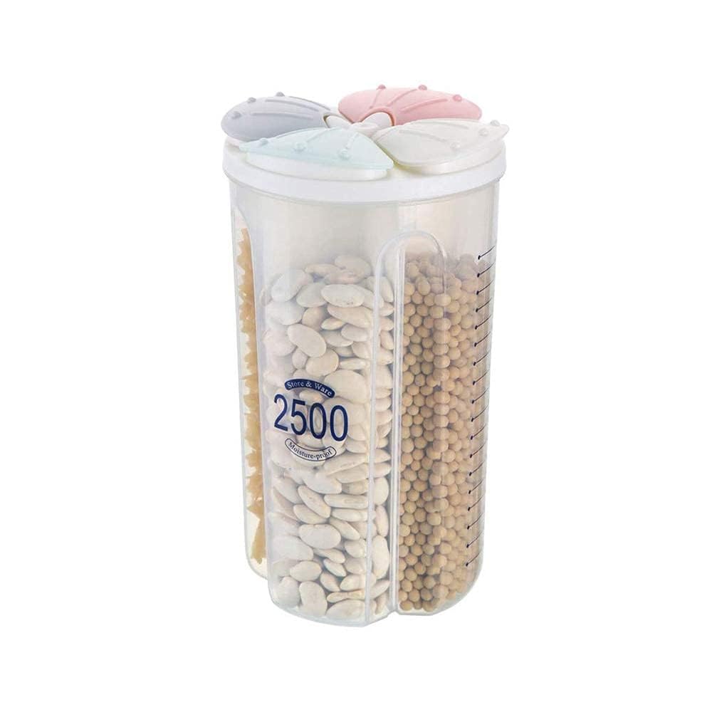 ELECDON Compartment Storage Tank, Airtight Food Storage Container BPA Free Plastic Cereal Dispenser With Lids And Compartments For Grain, Sugar, Flour, Rice, Nuts, Snacks (2500ML)