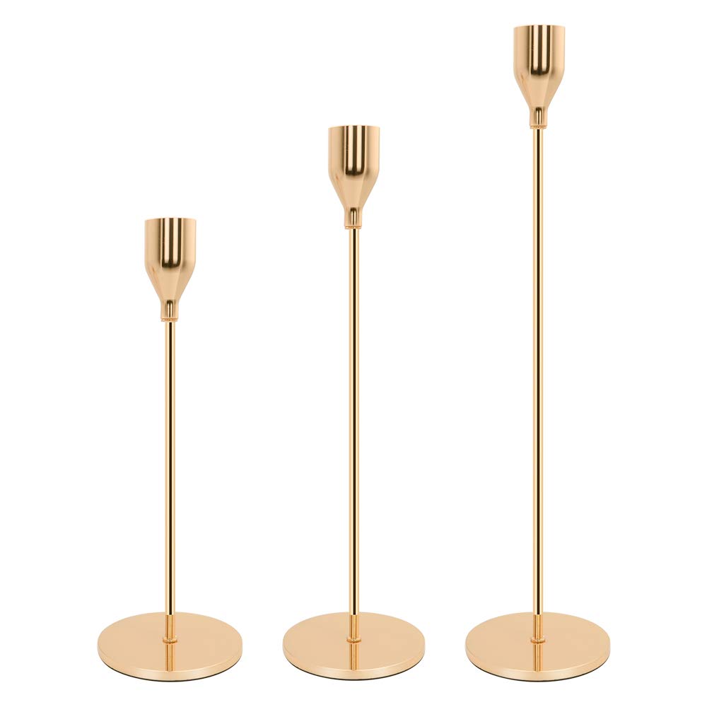 Candlestick Holders,Set of 3 Gold Brass Candlestick Stand for Anniversary Celebration Dinning Coffee Table Decorative Party Candelabra Candle Stand