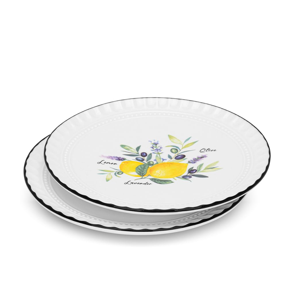 Fissman 2-piece Plates 21cm, Provence Lemon, Plate For Dessert, Salad, Appetizer, Microwave, Oven, and Dishwasher Safe, Scratch Resistant, Kitchen Tableware