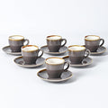 SHUER Ceramic Espresso Cups Set of 6, Latte Mocha Cup with Saucers of Party?80ml Demitasse Cup and Black Tea Cup Sets (Dark Grey)