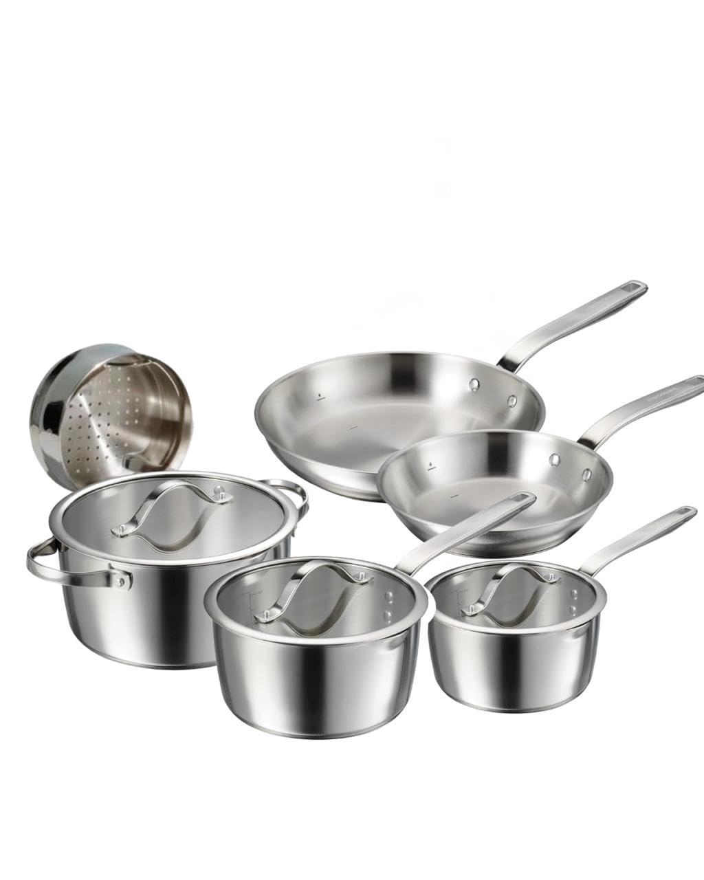 Tramontina Since 1911, 9-Piece Tempo Tri-Ply Base Stainless Steel Cookware Set with Glass Lids, Pots and Pans Kitchen Set, Induction-Ready, Oven-Safe, Dishwasher-Safe 37240028