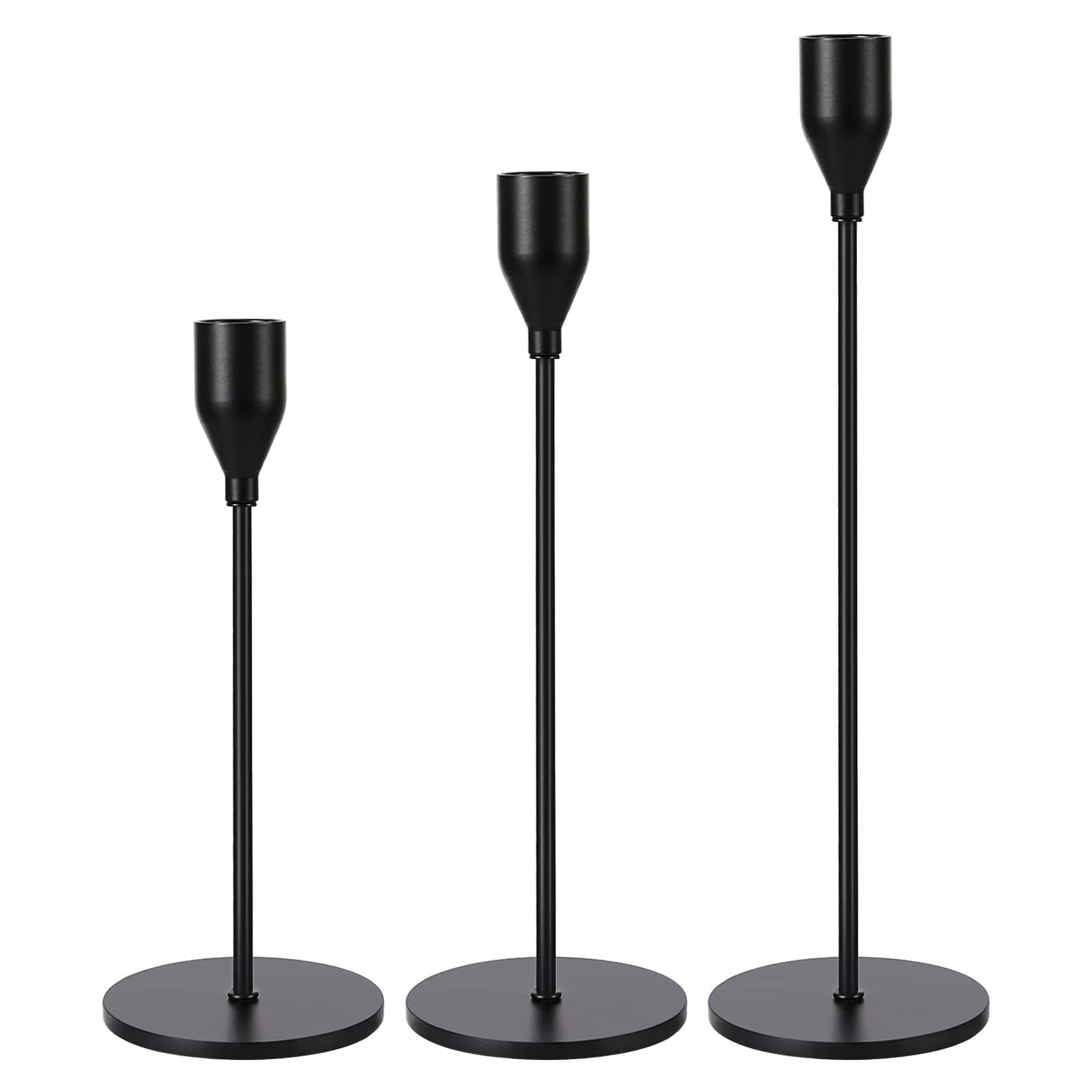 DELFINO 3 Pcs Matte Black Candle Holders for Taper Candles, Decorative Candlestick Holder for Wedding, Dinning, Party, Fits 3/4 inch Thick Candle&Led Candles (Metal Candle Stand)