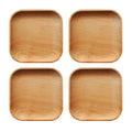 4 Pieces Square Wooden Small Tray, 5 inch Wood Dinner Tableware Plates, Sweets Fruit Dessert Coffee Dish, Kitchen Plates Food Dish Decorative Party Trays