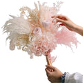 28pcs Bohemian Dried Flower Bouquet with White Feathers & Pink Roses - Ideal for DIY Home & Wedding Decor, Elegant Gift for Mother's Day, Valentine's. (pink white)