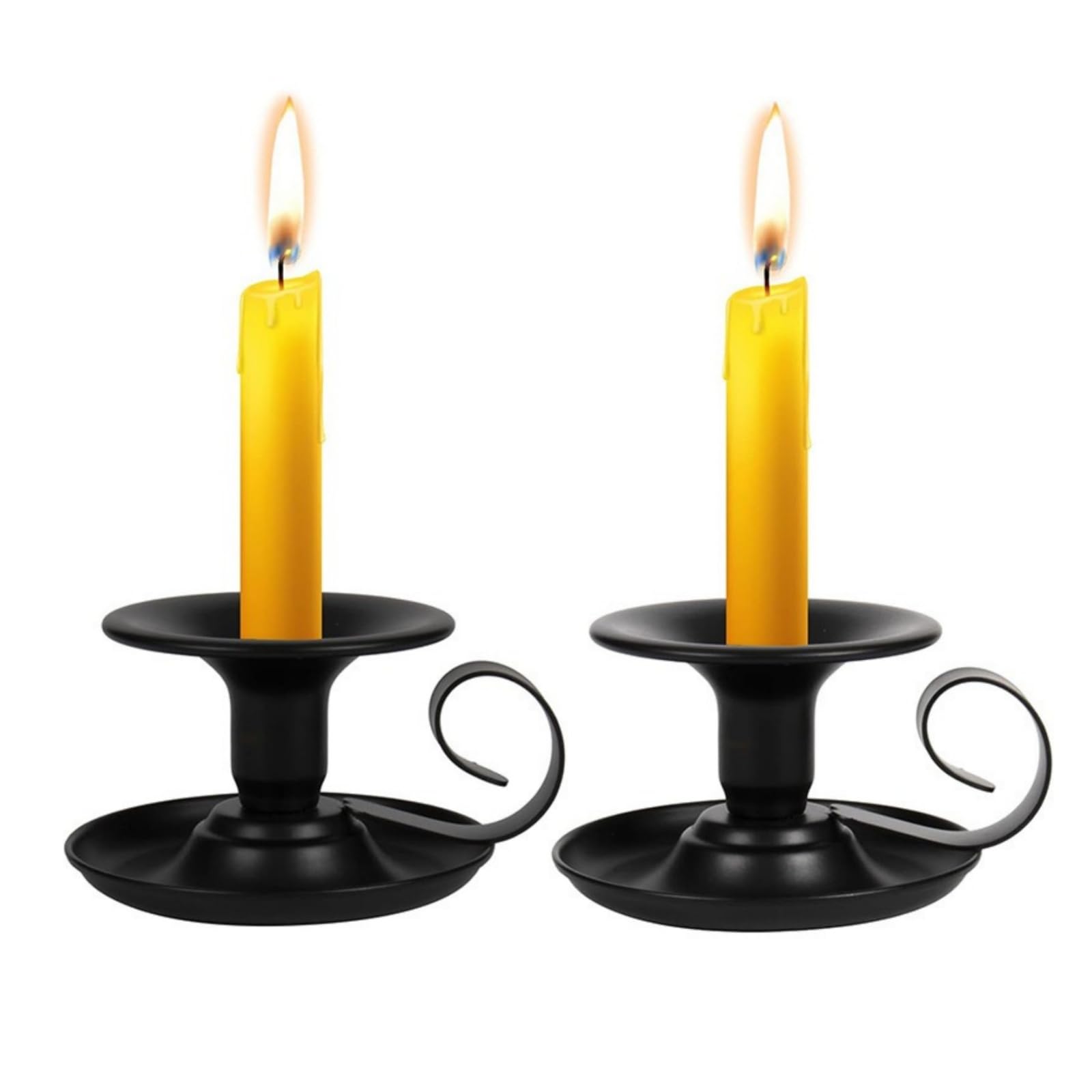 Set of 2 Iron Candle Holders with Handle, Black Decorative Candle Holder for Halloween, Christmas and Weddings, Ideal for Celebrations and Home Accessories, Vintage Style (Black)